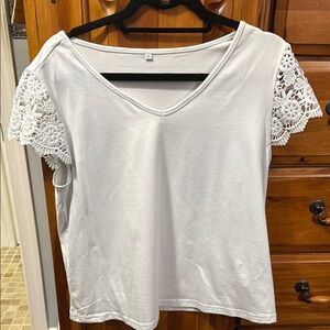 White Lace Sleeve Women's Top